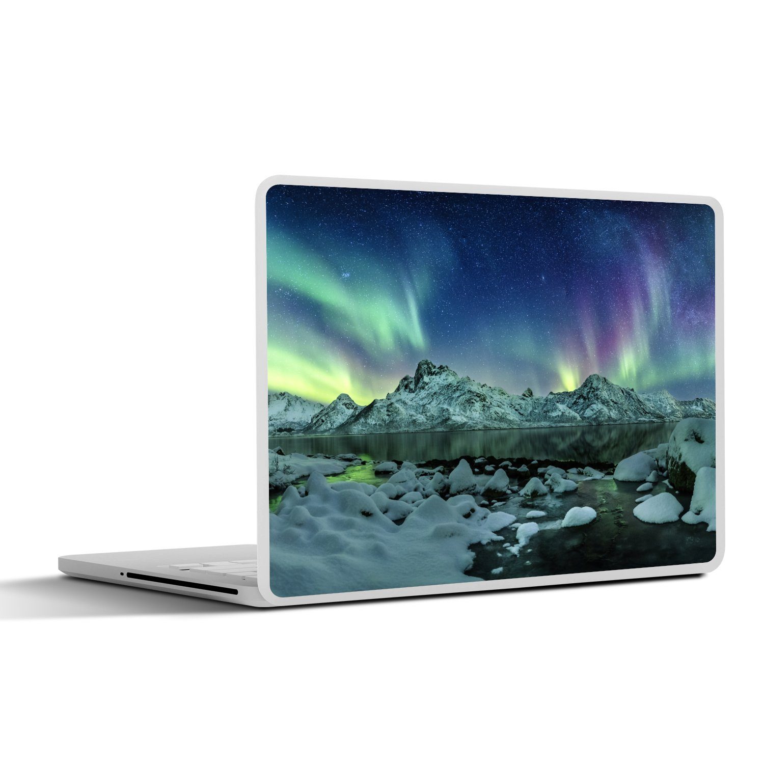 MuchoWow Laptop-Aufkleber Meer - Eis - Nordlicht - Winter - Natur, (1tlg), Laptop Folien Cover, Aufkleber, Sticker, Schutz vor Kratzern, 30x21 cm