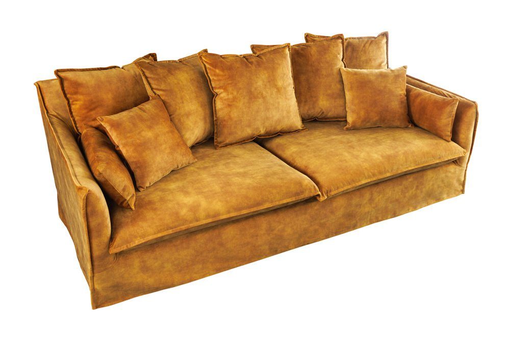 riess-ambiente 3-Sitzer HEAVEN 210cm senfgelb · Hussensofa inkl. Kissen und abnehmbaren Bezug, Einzelartikel 1 Teile, Wohnzimmer-Couch · Samt-Bezug · Federkern-Polsterung · Landhausstil