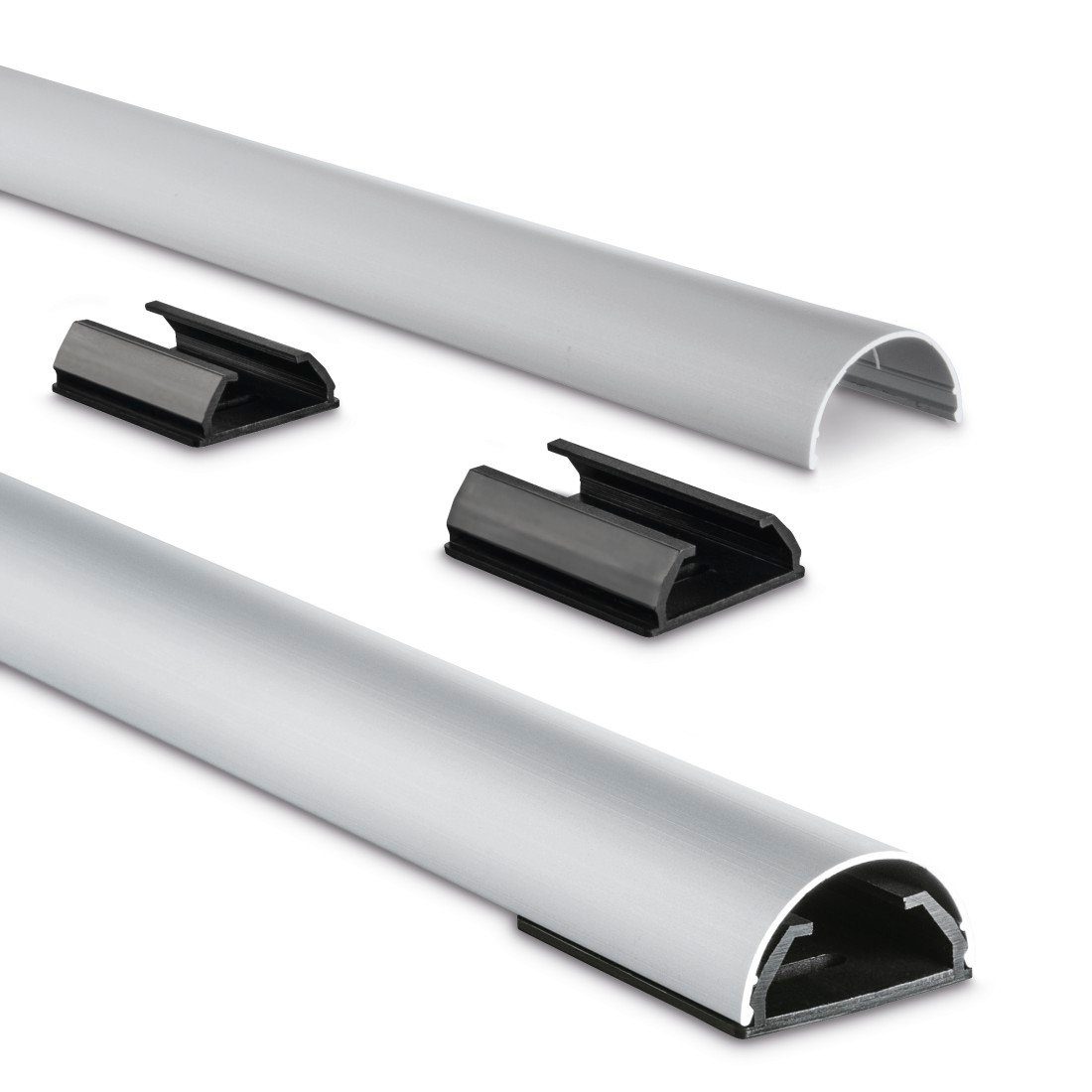 Hama Kabelkanal Aluminium Kabelführung zum Schrauben oder Kleben für 5 Kabel, halbrund, Kabelmanagement, 110 cm Länge
