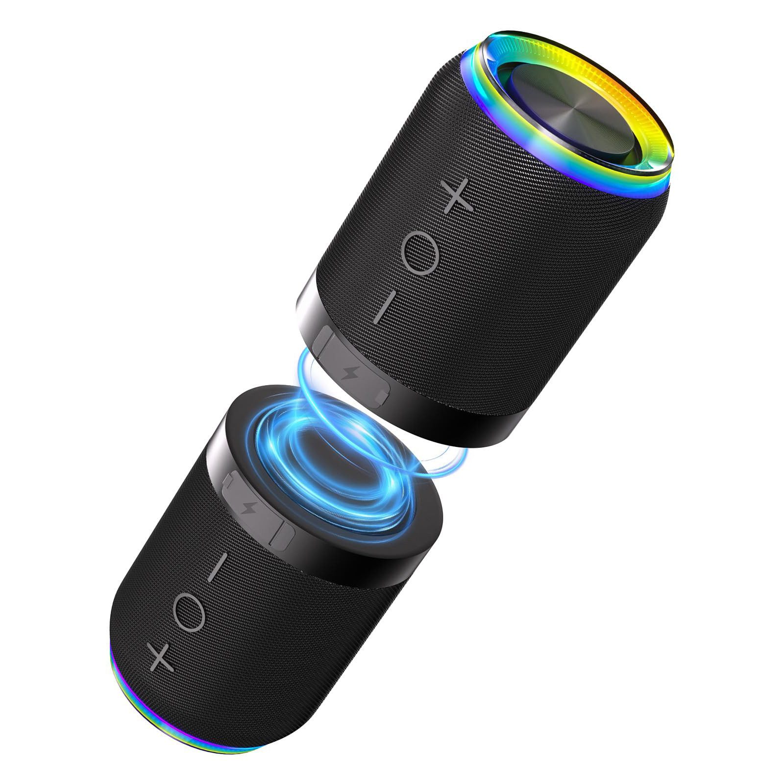 Tekoo 2-in-1 Magnetisch mit Lichteffekten Stereo Bluetooth-Lautsprecher 2.0 (Bluetooth 5.4, 10 W, IPX6 Wasserdicht, Magnetisch haftend, Trennbar in zwei Einheiten)