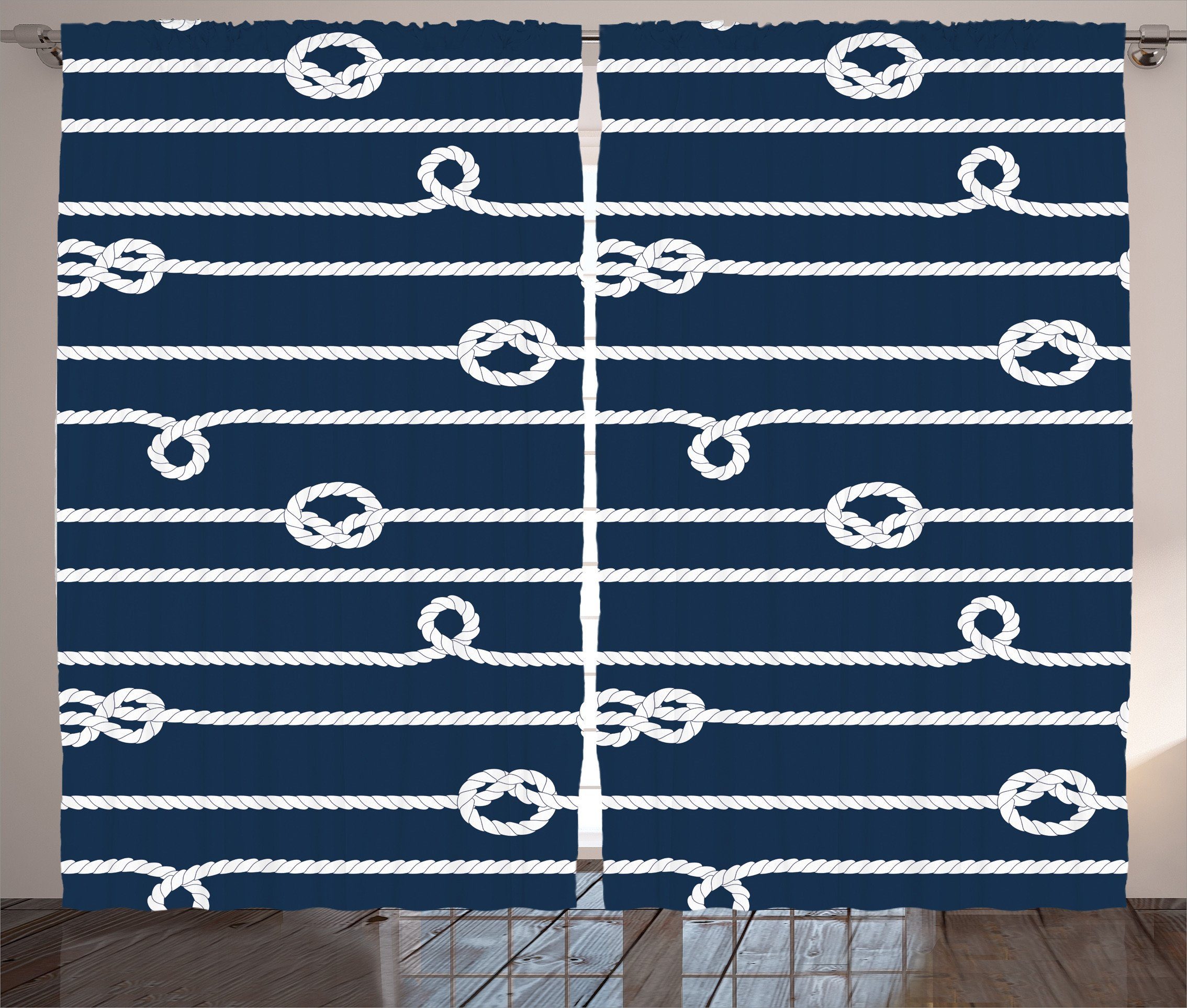 Abakuhaus, und Kräuselband Schlafzimmer Schlaufen Gardine blau Vorhang mit Seemannsknoten Haken, Meer Navy