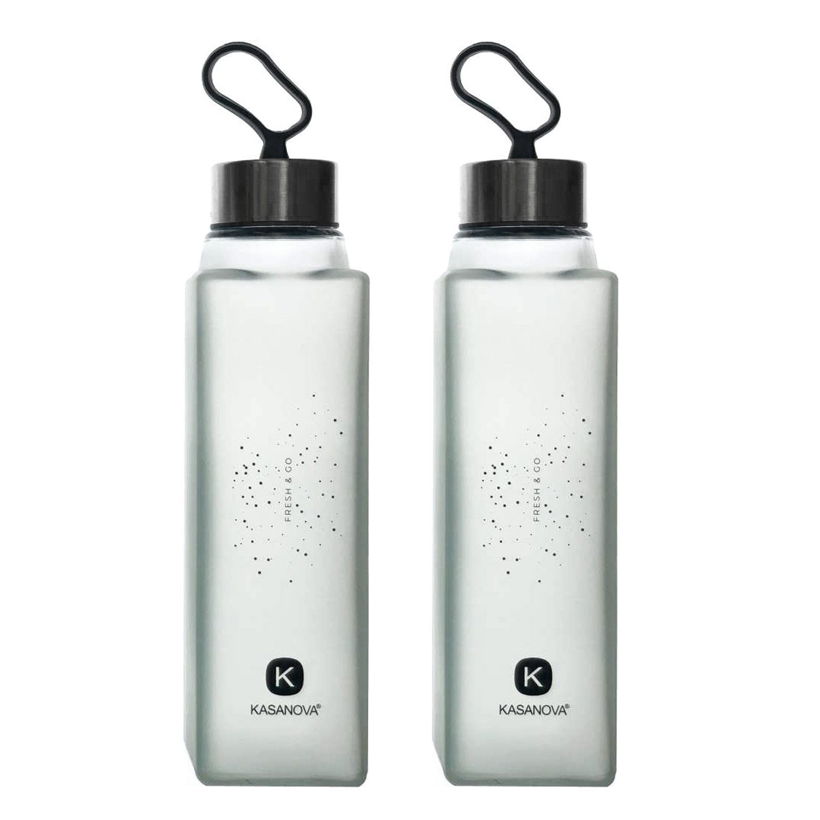 KASANOVA Trinkflasche PURE Wasserflasche Premium Grau Auslaufsicher Glasflasche Robust, 420ml, mit Silikonschlaufe