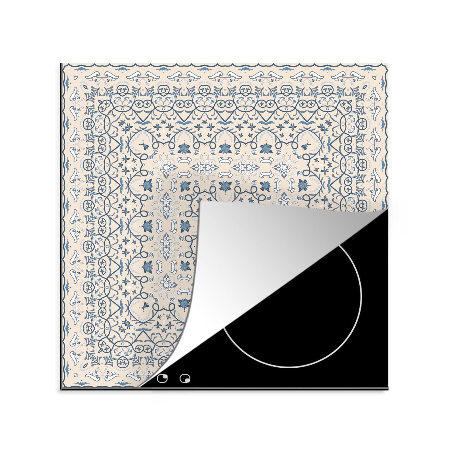 MuchoWow Herdblende-/Abdeckplatte Perserteppich - (1 cm, Teppich Ceranfeldabdeckung, Muster - Blau, Arbeitsplatte - küche 78x78 Vinyl, für tlg)