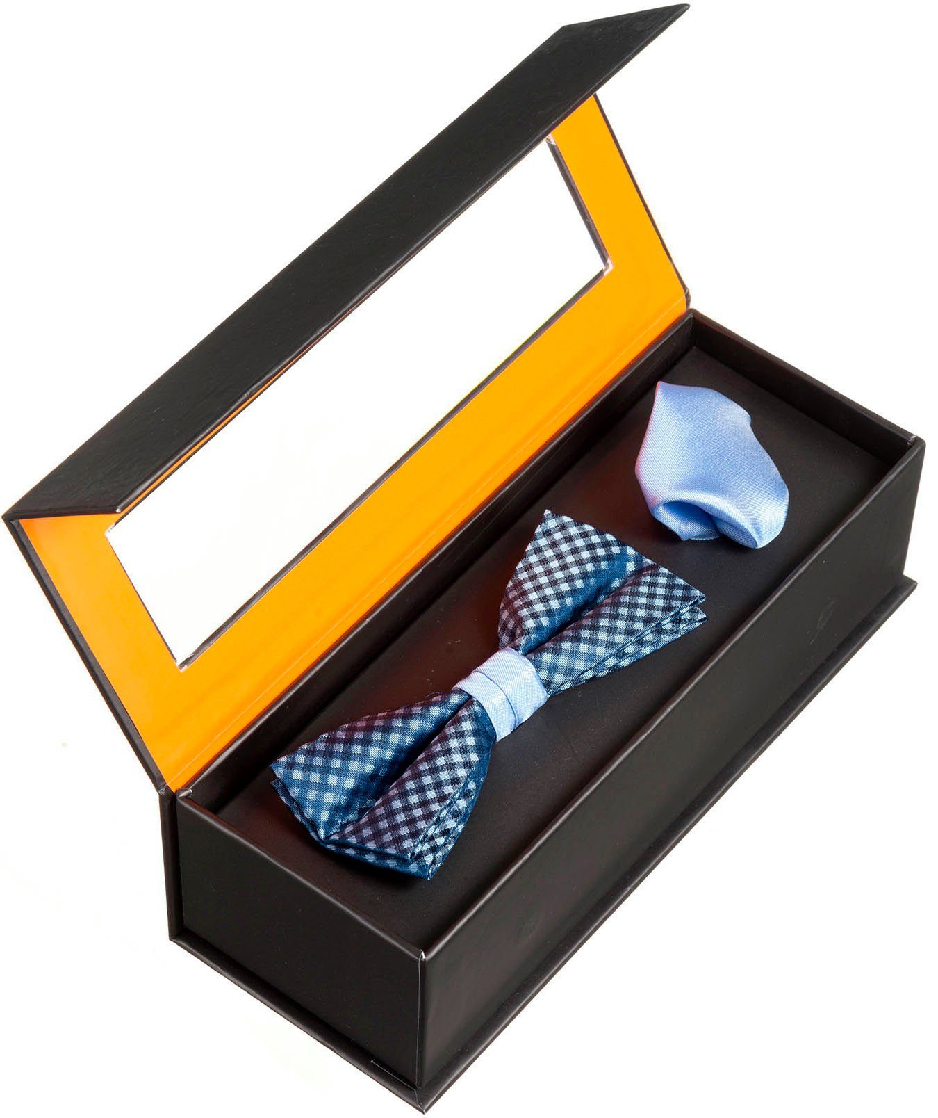 MONTI Fliege SCIPIO bleu farblich Karo-Muster, mit (Set, Fliege 2-St) im Uni-Einstecktuch passendem