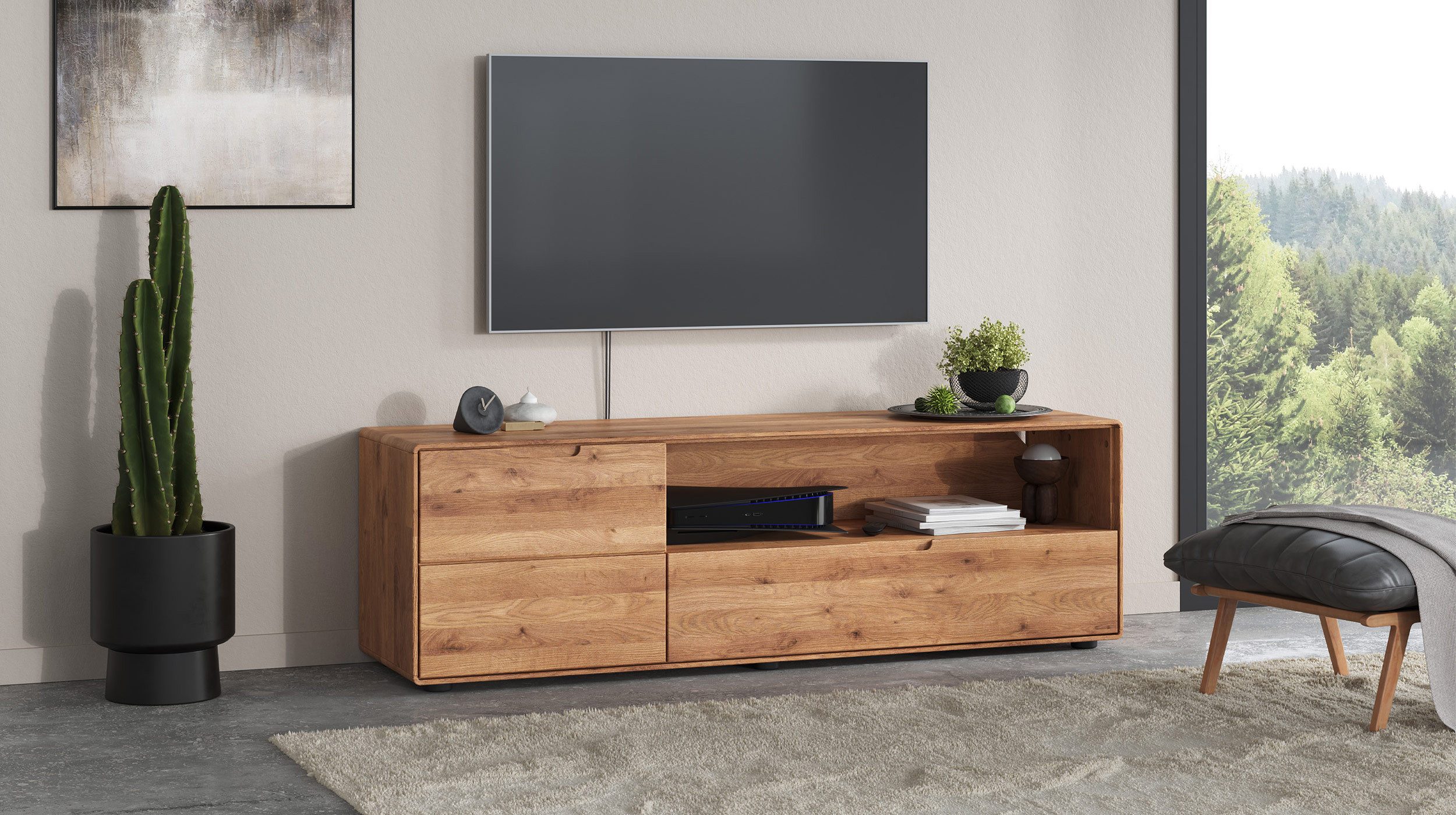 Massivart® TV-Board LUCAS 149 cm / montiert / Massivholz Wildeiche geölt, 1 günstig online kaufen