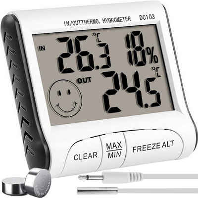 Retoo Raumthermometer Digital Wetterstation Außensensor Thermometer Hygrometer, set, Elektronisches Raumthermometer 1 x LR44-Batterie Bedienungsanleitung, Gut lesbares LCD-Display, Genauigkeit der Messungen, Grafische Anzeige