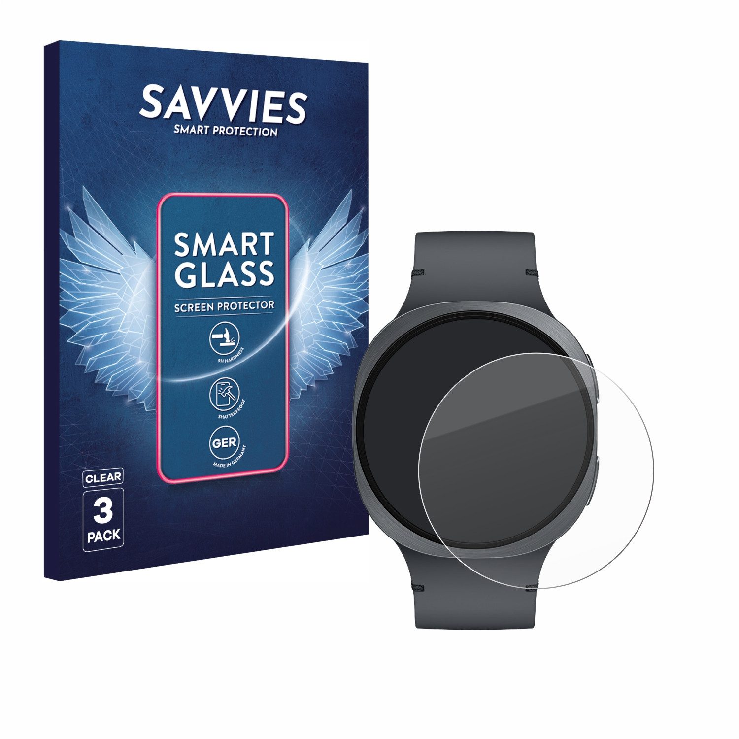 Savvies Displayschutzglas Schutzglas Panzer für Samsung Galaxy Watch 8 (44 mm), 3 Stück, Schutzfolie Display Schutz Glas Folie klar