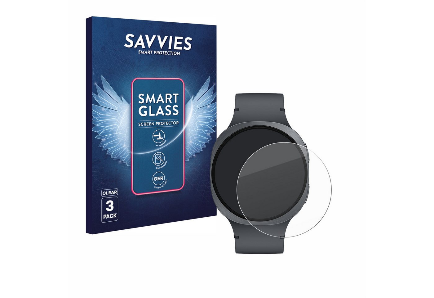 Savvies Displayschutzglas Schutzglas Panzer für Samsung Galaxy Watch 8 (44 mm), 3 Stück, Schutzfolie Display Schutz Glas Folie klar