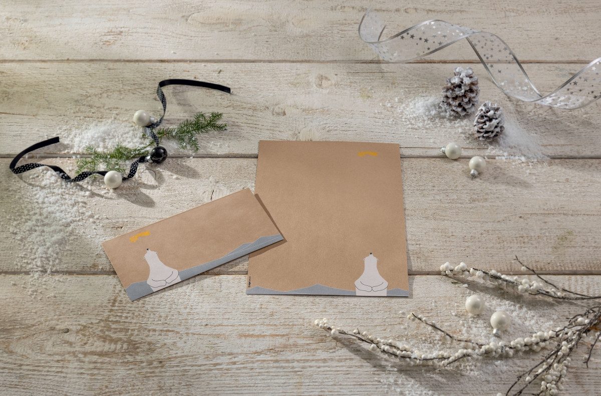 Sigel Designpapier Weihnachtsumschlag DIN lang 100g 25 Stück KP Polar bear w.shooting sta