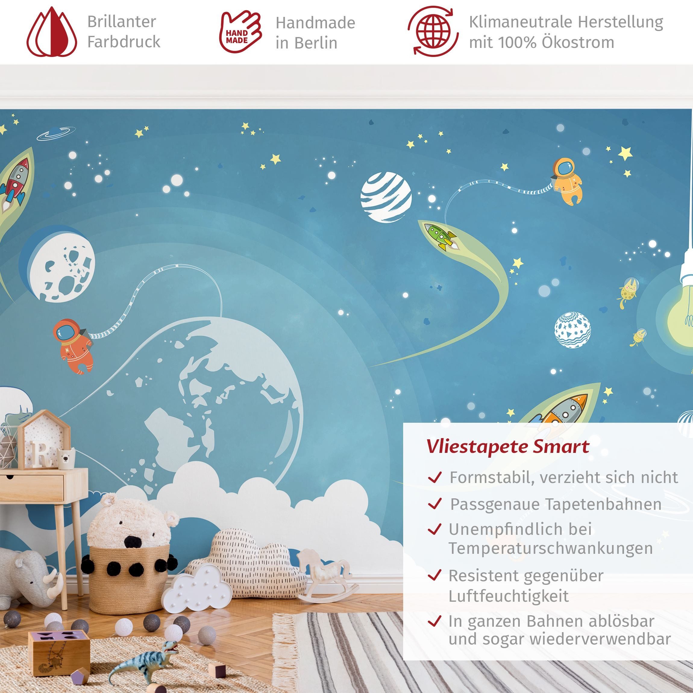 Bilderdepot24 Kindertapete Kinderzimmer Buntes Weltraumtreiben Kinder günstig online kaufen