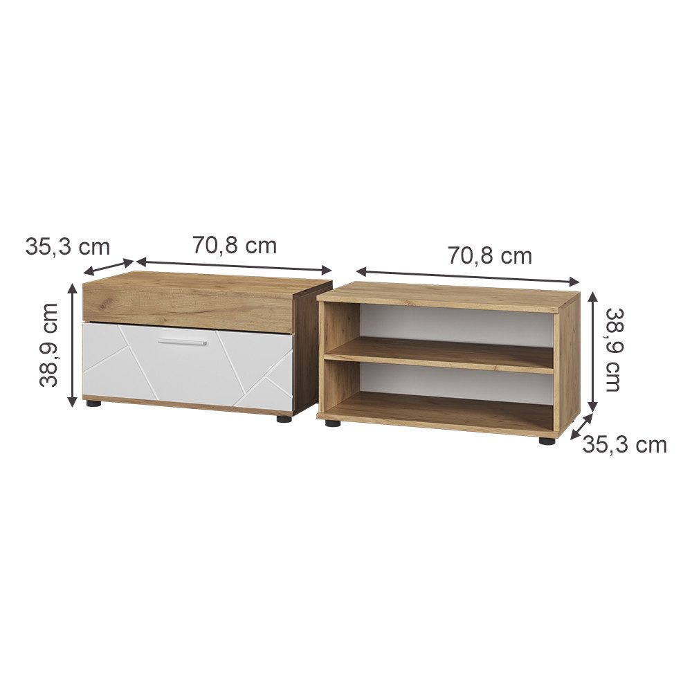 Vicco Wohnwand Berno, Goldkraft Eiche/Weiß, 2 günstig online kaufen