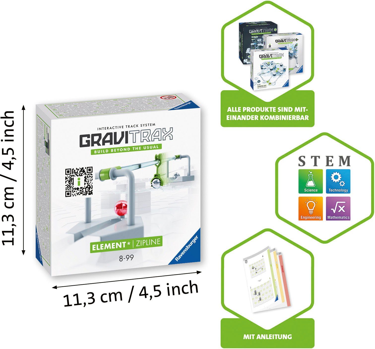 Ravensburger Kugelbahn-Bausatz GraviTrax Element Zipline, Made in Europe