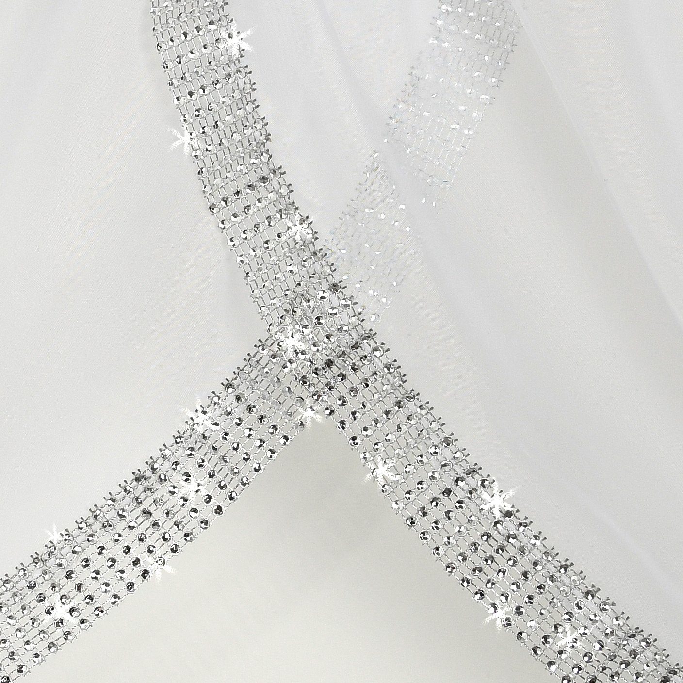 mit Zirkonia Gardine Silber transparent Fertiggardine Gardine 300x70cm, Flying, Glamour