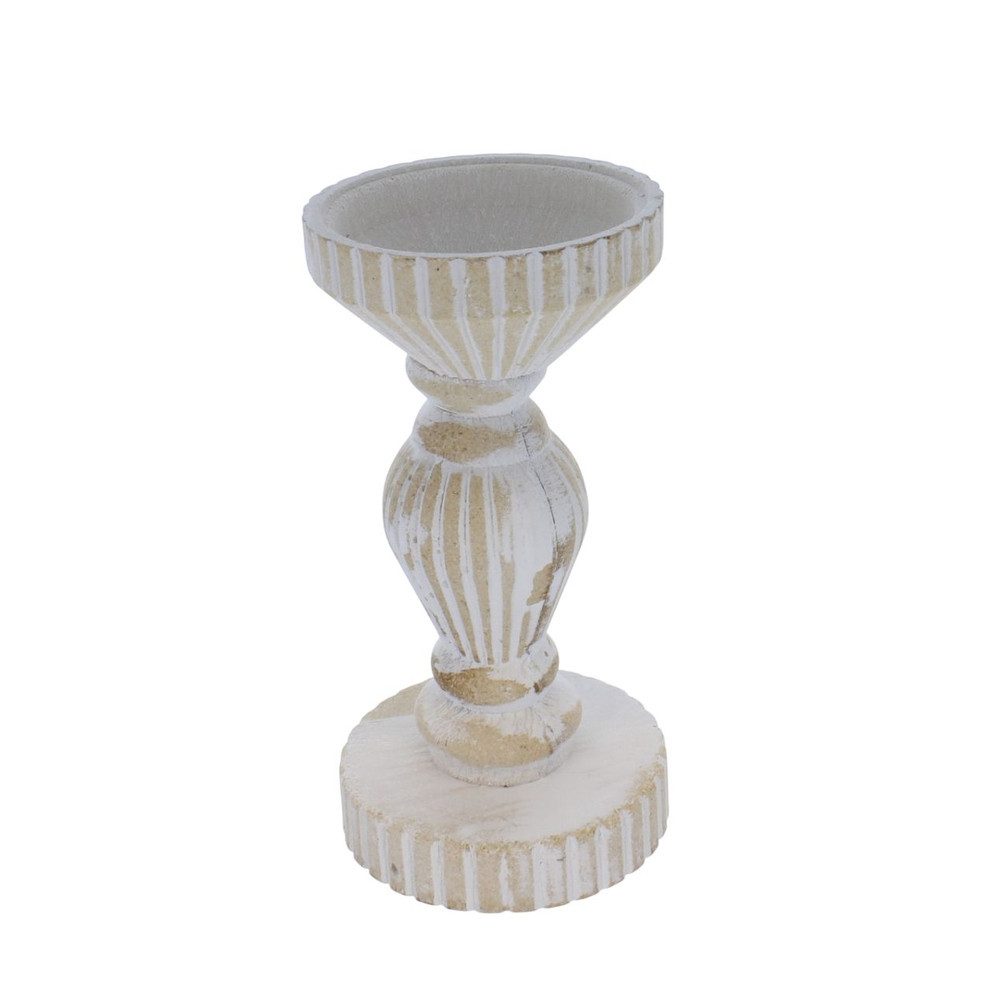 MICA Teelichthalter Kerzenständer - Antik weiß - ca. 9,5 x 9,5 x 19,5 cm