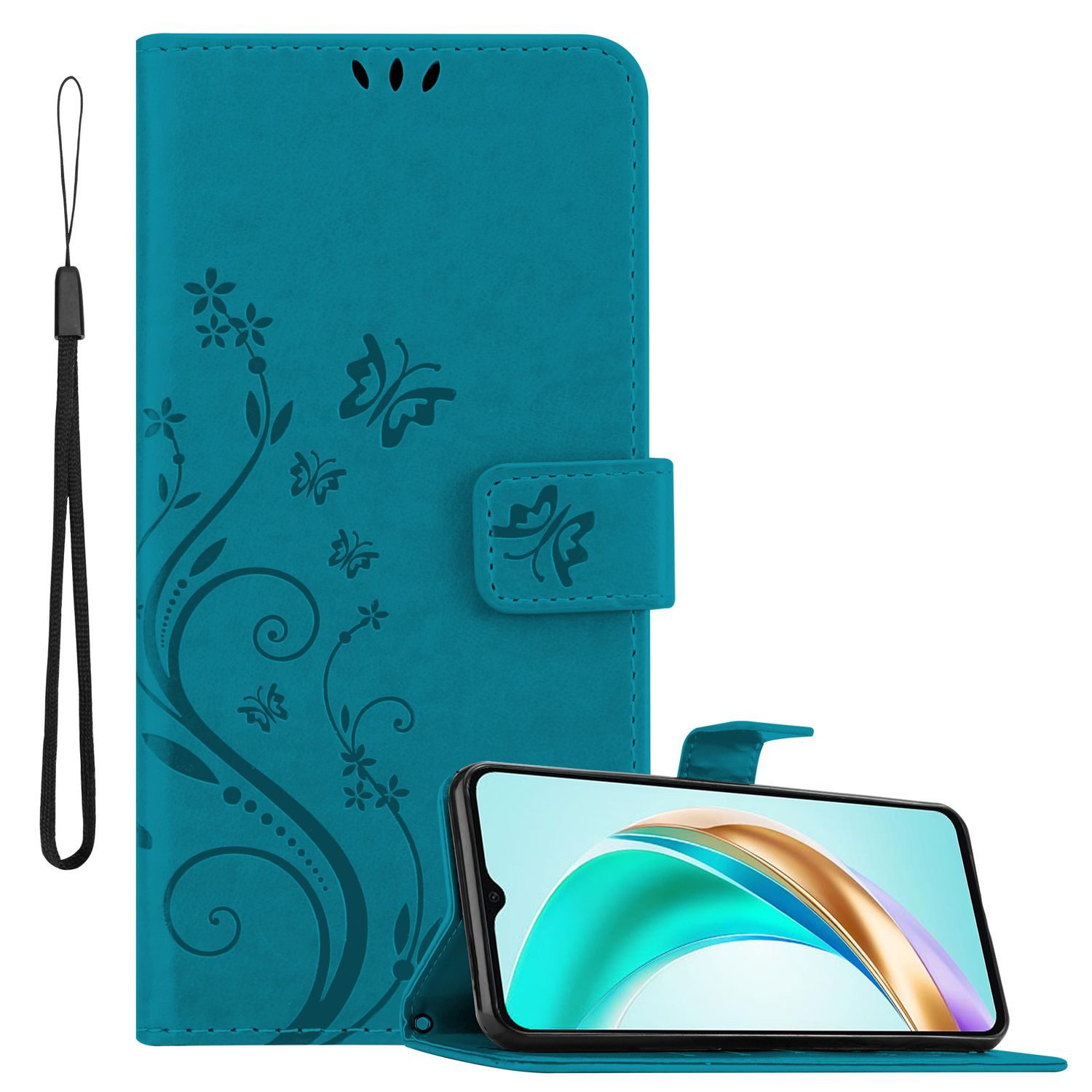 Cadorabo Handyhülle für Honor X6b Hülle Honor X6b, Hülle Schutzhülle Blumen Flower mit Standfunktion Kartenfach Magnet