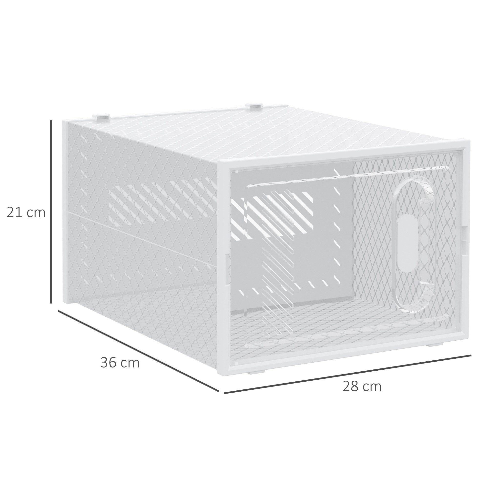 HOMCOM Schuhregal 8er Set, mit magnetischen Türen, Deckel, aus Kunststoff, Schuh-Organizer 8-tlg., für Schuhe bis Größe 45, Transparent+Weiß