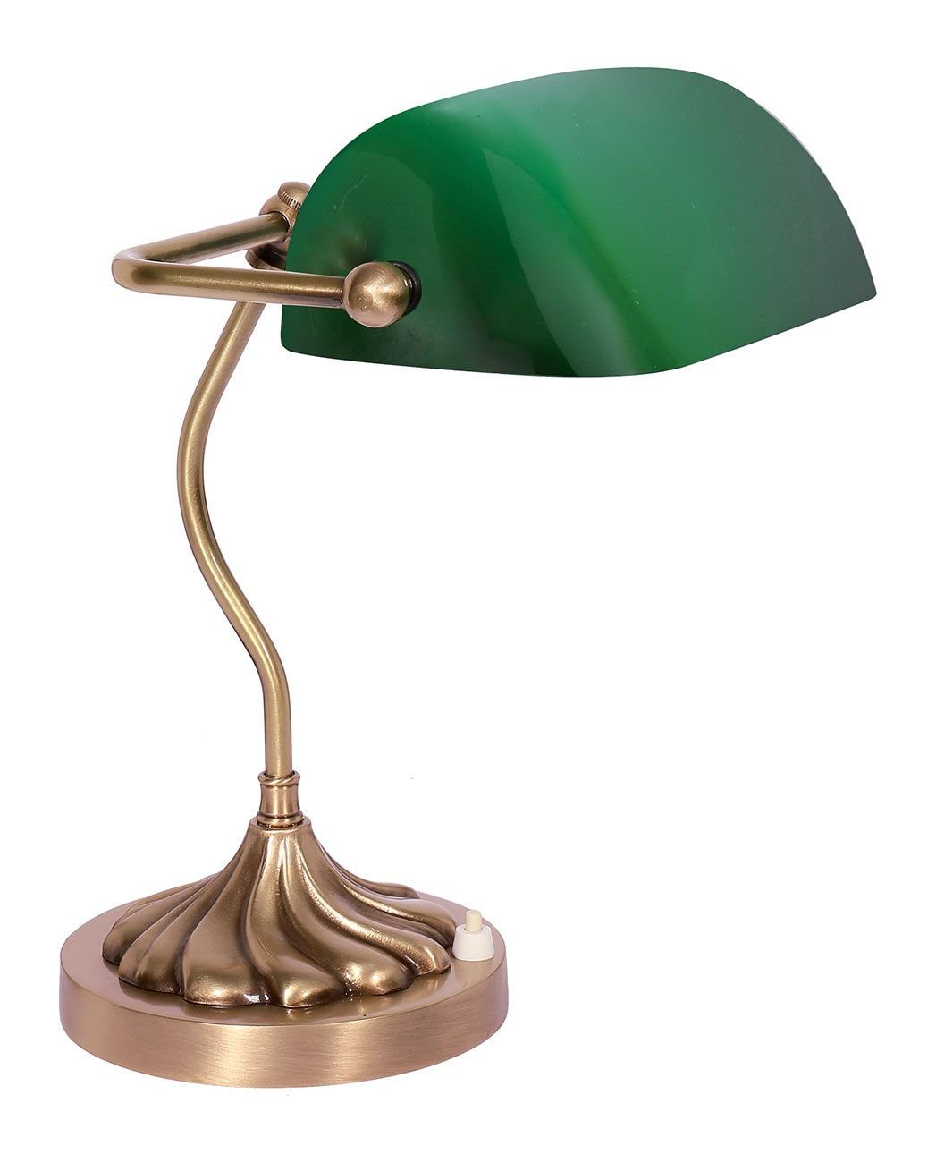 Licht-Erlebnisse Schreibtischlampe MINISTERO, ohne Leuchtmittel, Italientische Bankerlampe Grün Bronze aus Messing Glas Handarbeit