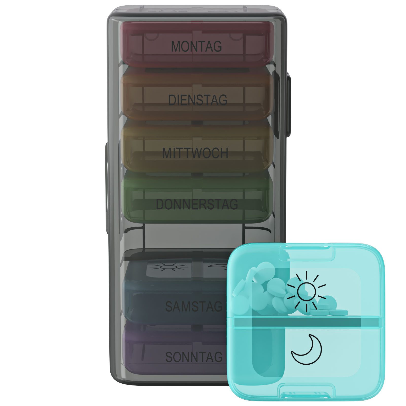 Wellgro Pillendose Große Tablettenbox für 7 Tage