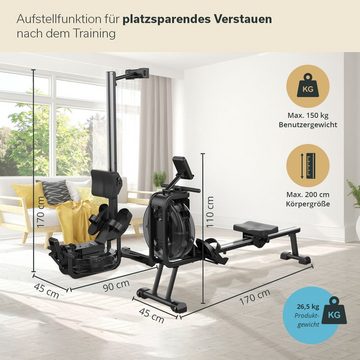 Skandika Rudergerät Mora mit Matte, Wasserwiderstand, Kinomap App kompatibel, Bluetooth, Computer