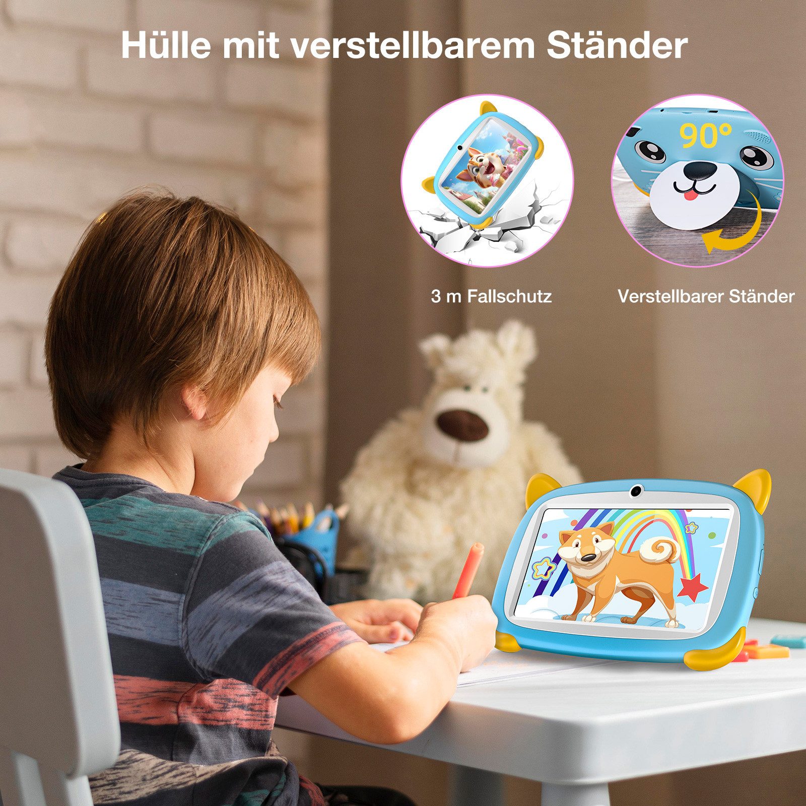 DOOGEE U7 Kids Table 32GB/1TB icherheitskoffer für Spiel und Lernen Kinder Tablet (7", 32 GB, 3400mAh, Augenschutz-Zertifizierung + Kinderschutzetui)