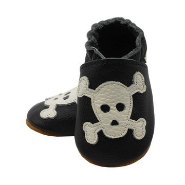 Yalion Weiche Leder Krabbelschuhe Lauflernschuhe Hausschuhe Lederpuschen Totenkopf 100% Leder Lauflernschuh