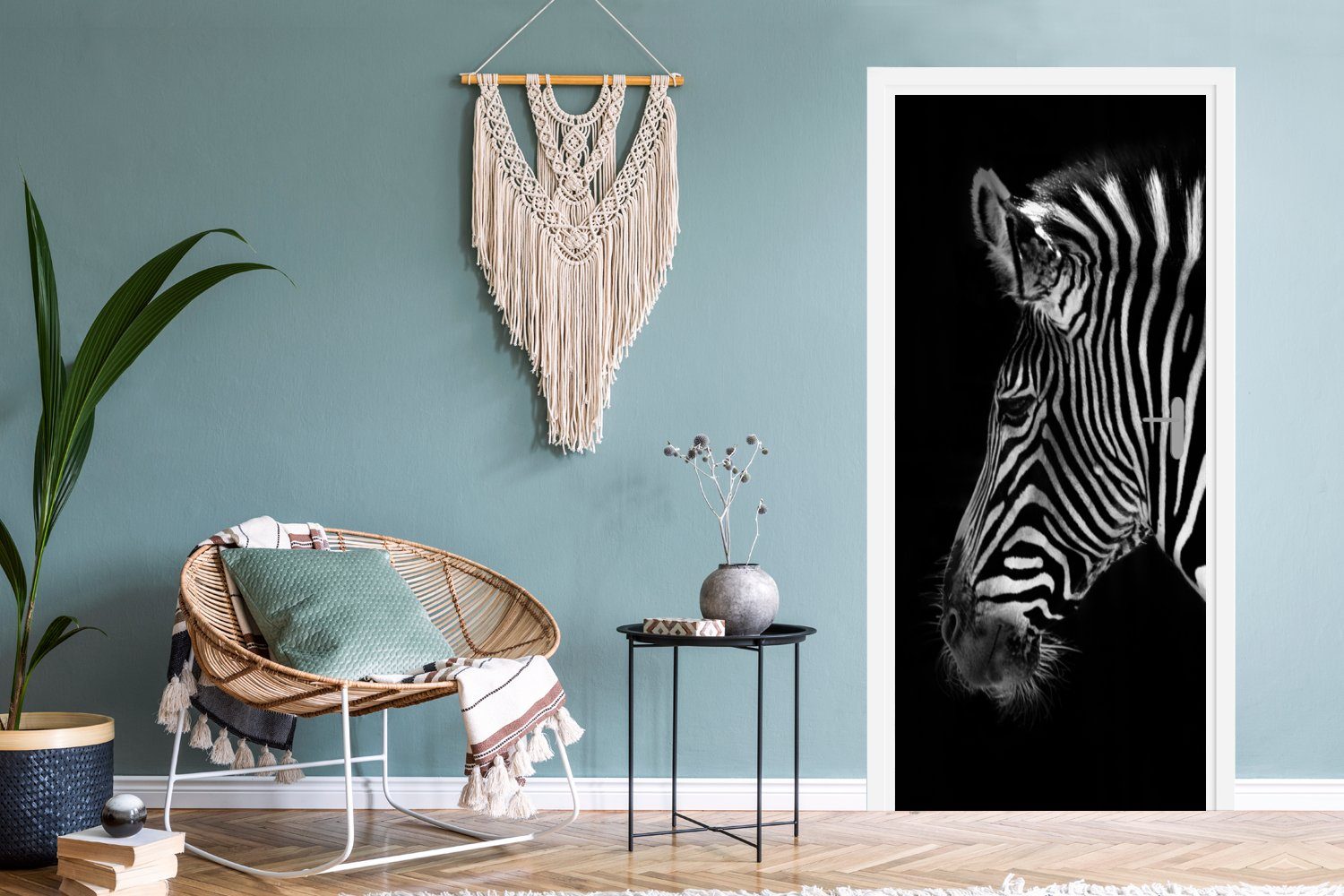 - Wilde Schwarz, für Tiere bedruckt, Türaufkleber, St), 75x205 - Zebra Fototapete cm Tür, MuchoWow Türtapete (1 Matt,