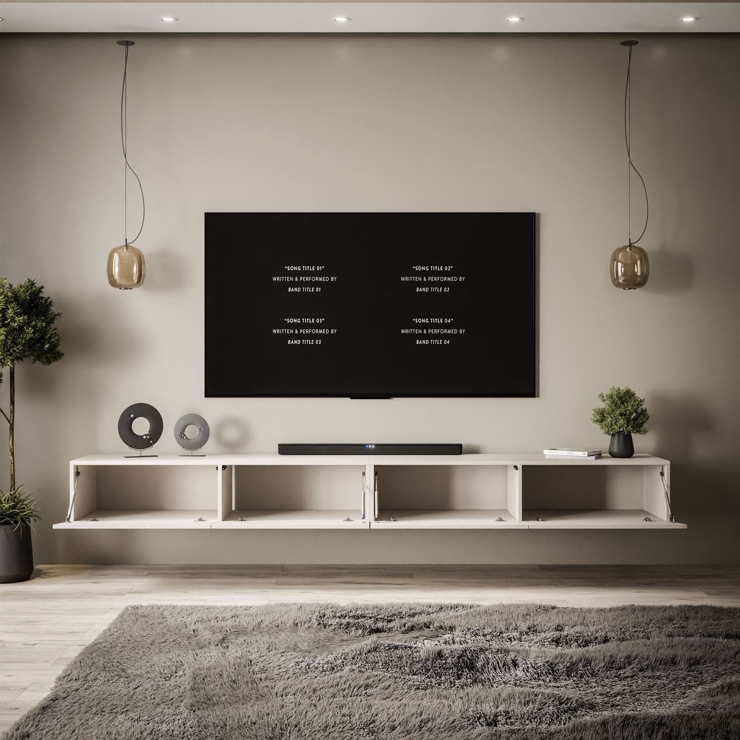 Lookway TV-Schrank CARMEN 250 cm Elegant Hängender TV Lowboard aus Hochglanz