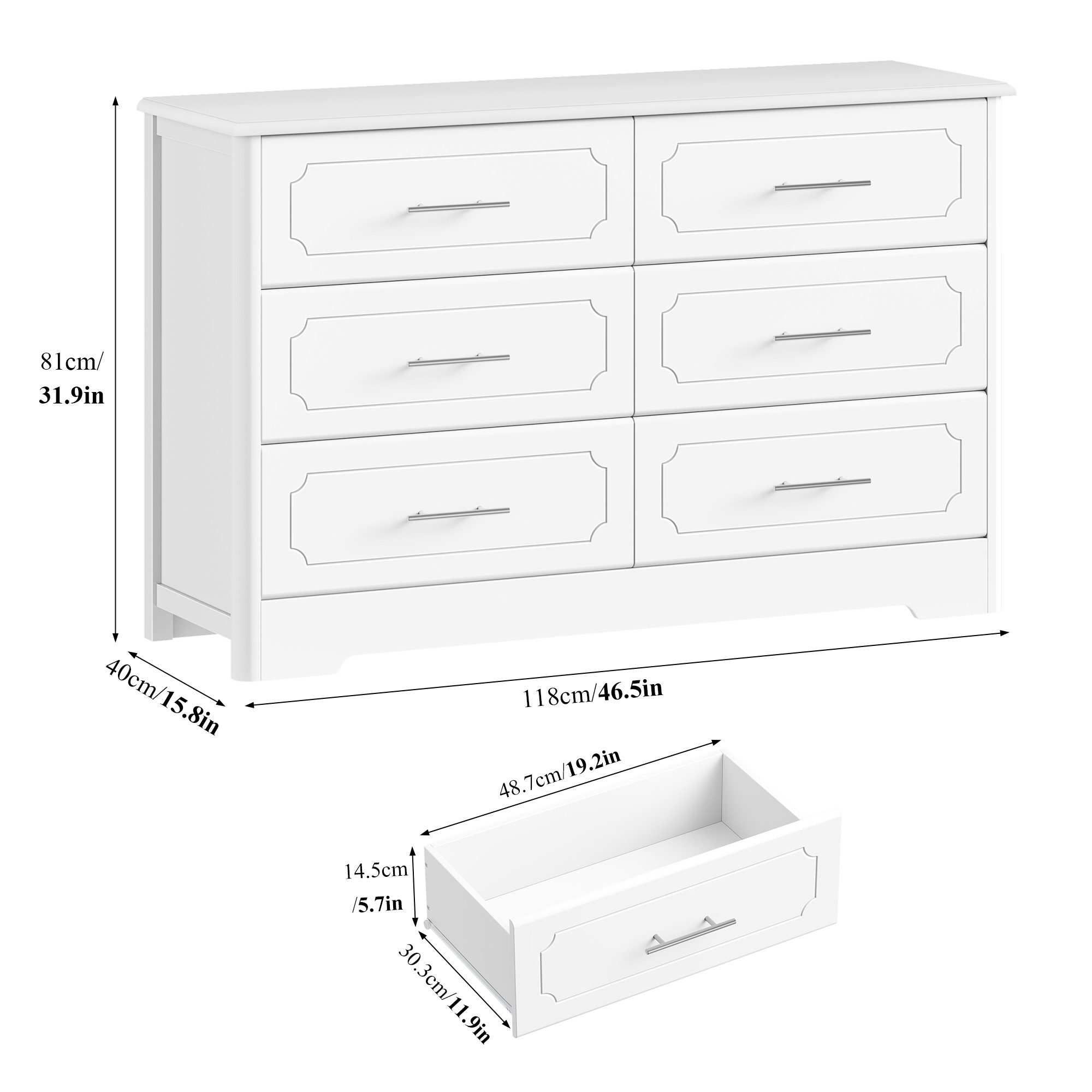 HOMECHO Kommode (1 St), Weiß 6 Schubladen, Moderner Schubladenschrank, 118x40x81cm