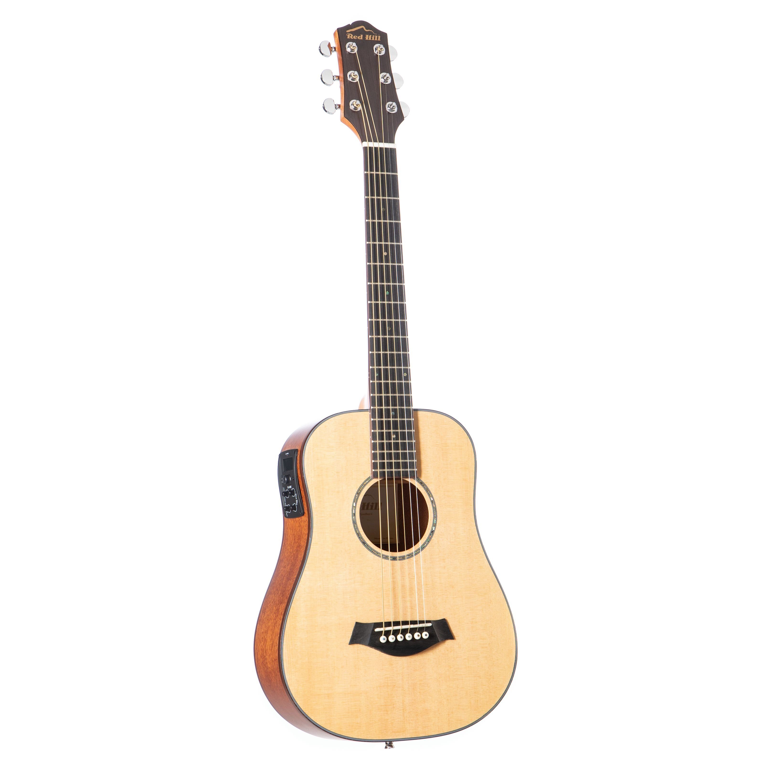 Red Hill Westerngitarre, Westerngitarre, Akustik-Gitarre für Anfänger und Einsteiger, 3/4 Gitarre, Dreadnought Mini mit Natural Fichtendecke, ideal als Reisegitarre, Westerngitarre, Akustik-Gitarre, 3/4 Gitarre