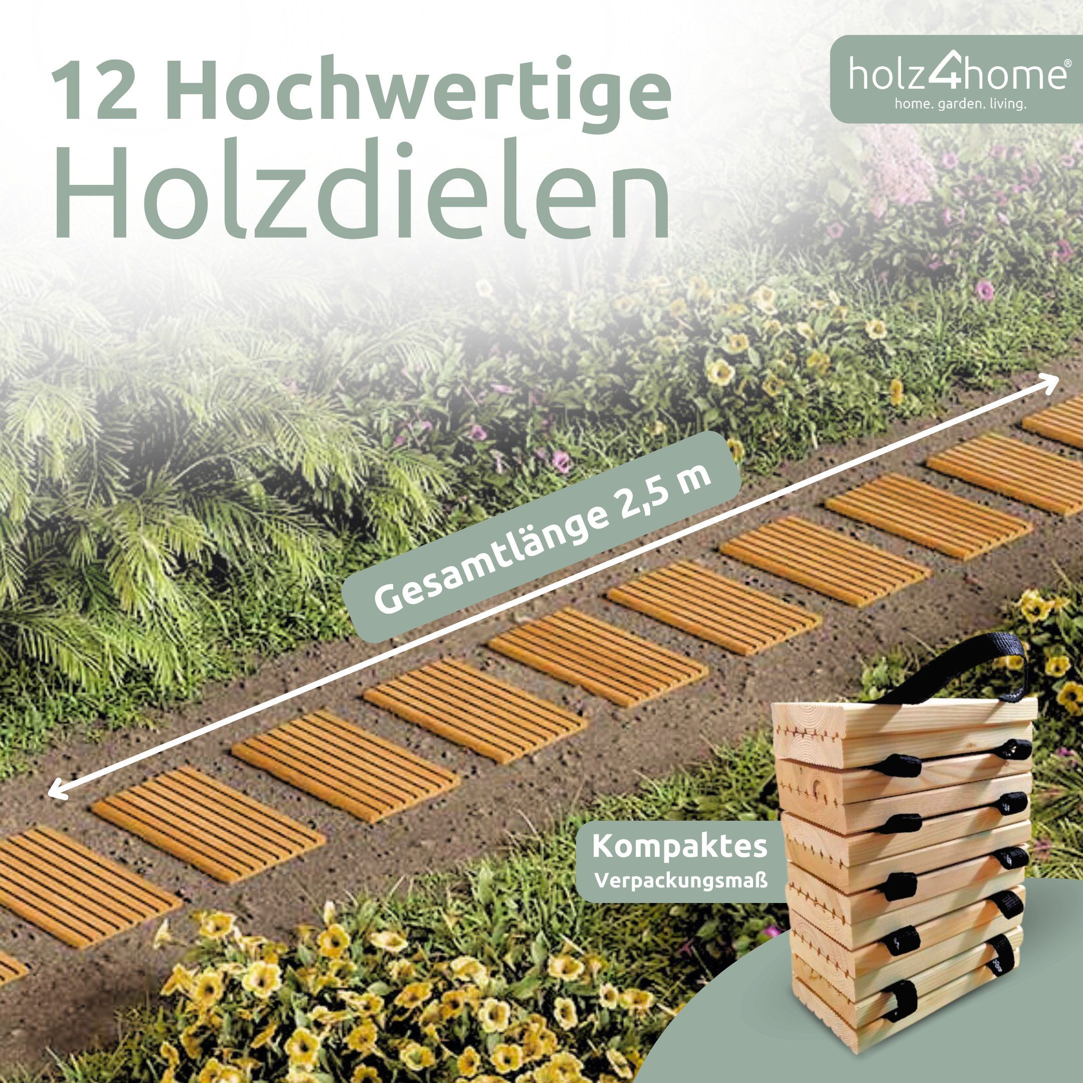 holz4home® Holzfliesen Rollweg aus Lärchenholz I Holzweg Gartenweg zum Ausrollen