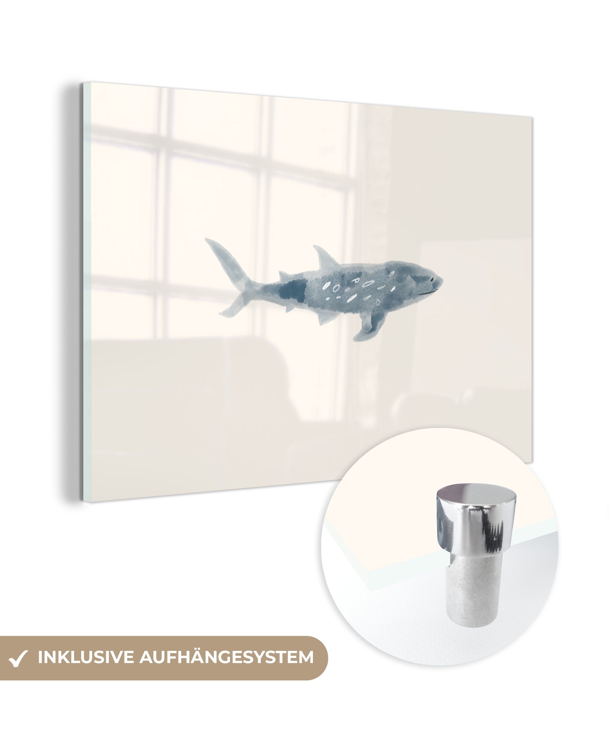 - (1 Acrylglasbild - MuchoWow Wohnzimmer Schlafzimmer & St), Fisch Meer Aquarell, Acrylglasbilder