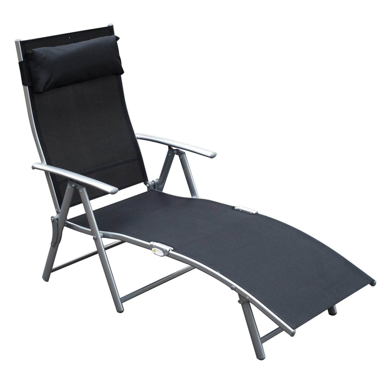 Gartenliege Sonnenliege klappbar mit Kissen, 7-fach verstellbar, Schwarz
