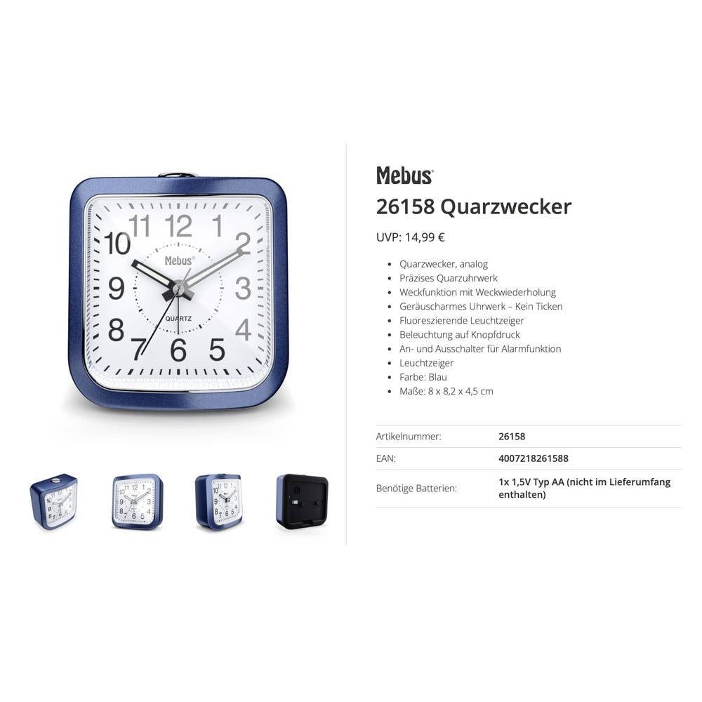 Mebus Wecker 26158 Quarz Wecker Blau