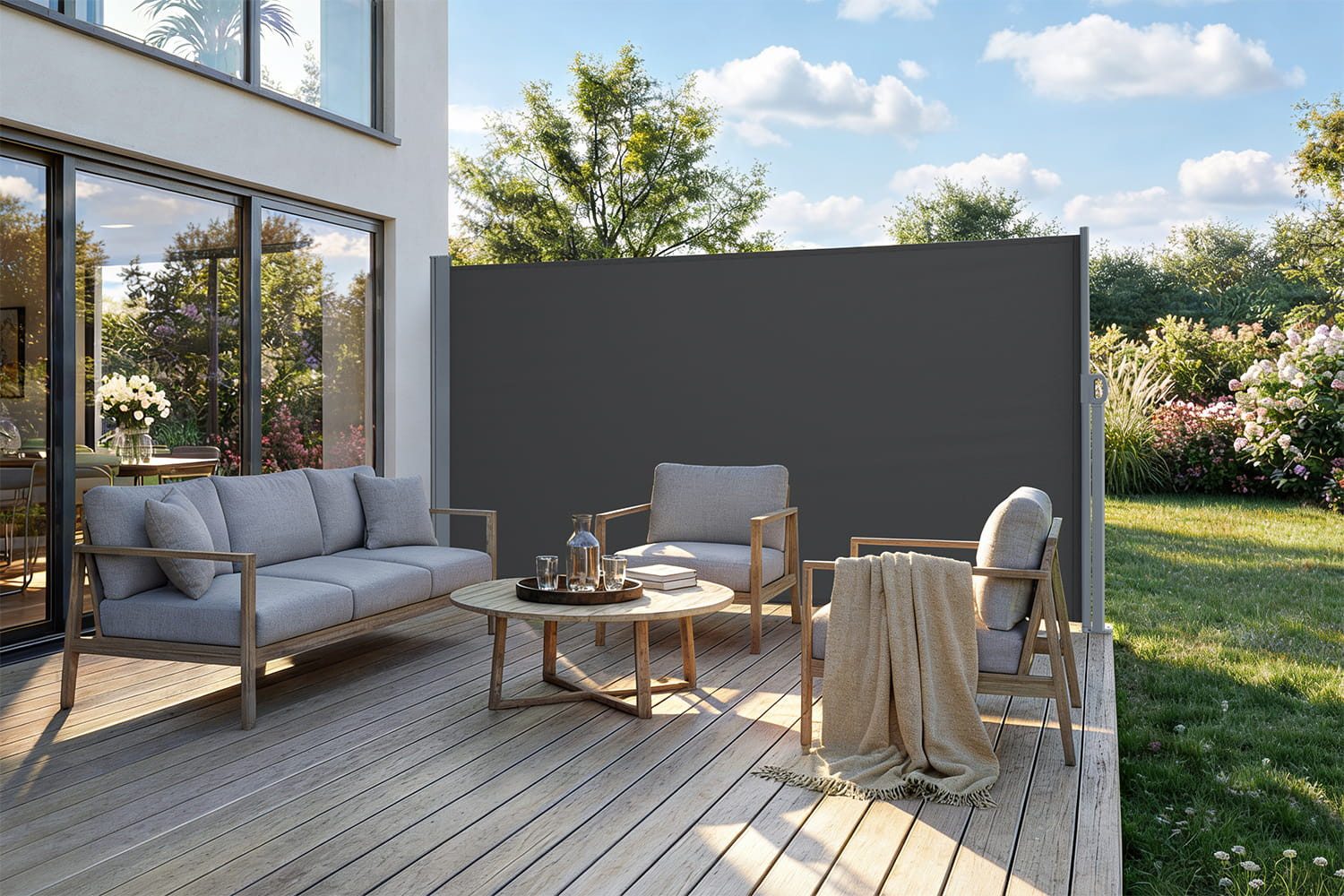 empasa Seitenarmmarkise "START 2.0" ausziehbar mit Standfuß / Sichtschutz Windschutz