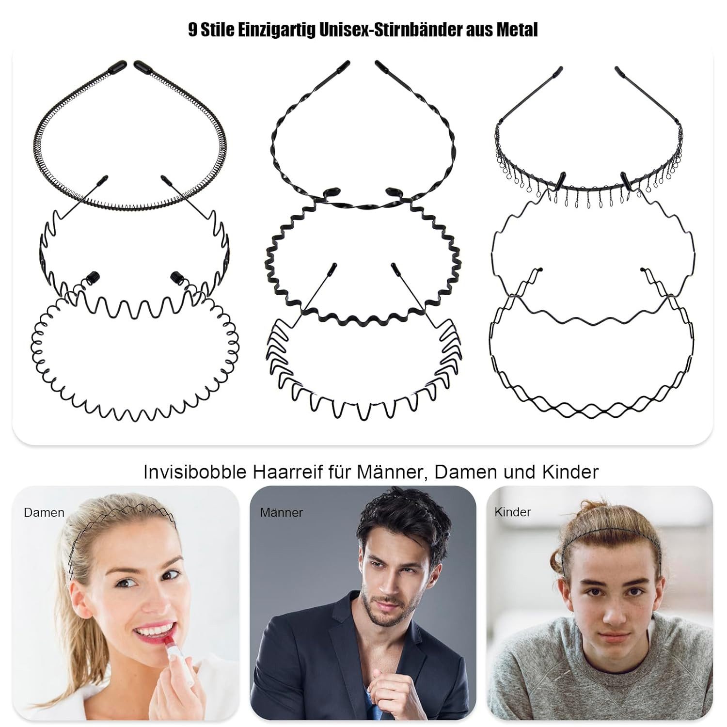 Coonoor Haarband Herren Haarreif Haarreifen Damen Männer Haarband, 10-tlg.
