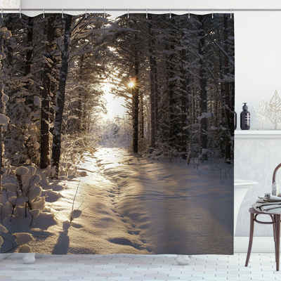 Abakuhaus Duschvorhang Moderner Digitaldruck mit 12 Haken auf Stoff Wasser Resistent Breite 175 cm, Höhe 200 cm, Winter Weihnachten Schnee Wald