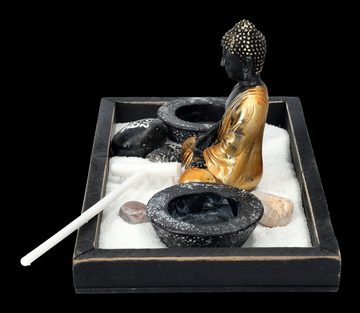 Figuren Shop GmbH Dekofigur Buddha Figur mit Zen Garten schwarz-gold - Dekofigur Dekoration