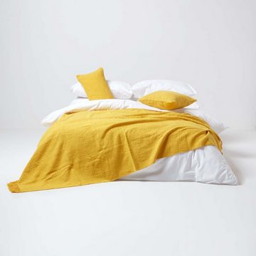 Plaid Überwurf Nirvana, 100% Baumwolle, gelb, 150 x 200 cm, Homescapes