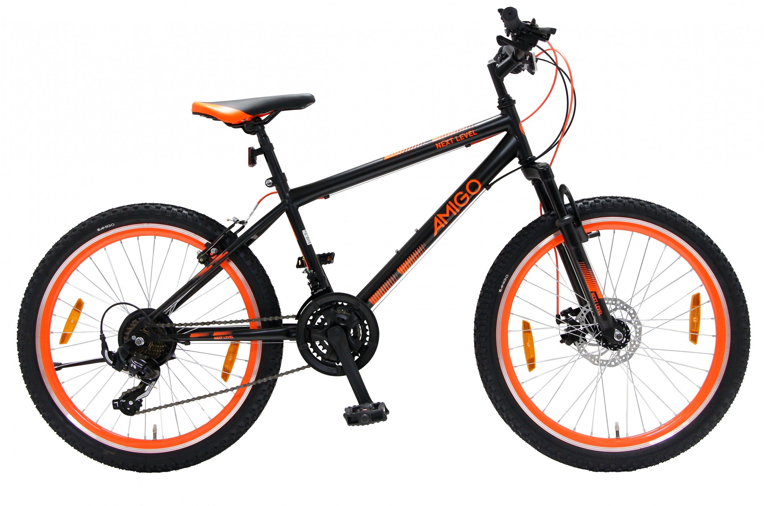 LeNoSa Mountainbike 26 Zoll • Unisex Fahrrad • 21G Felgenbremse  Schwarz/Orange, 21 Gang