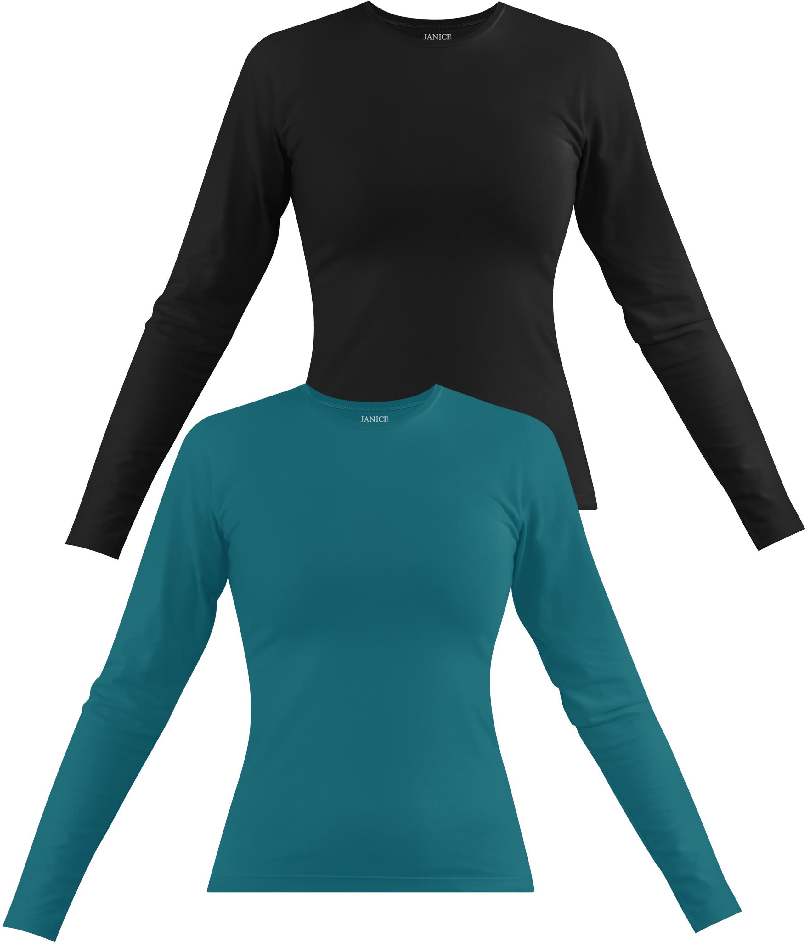 Janice Langarmshirt 2 x Damen Langarmshirt hochgeschlossen Niska Figurbetonter Pullover aus Baumwolle