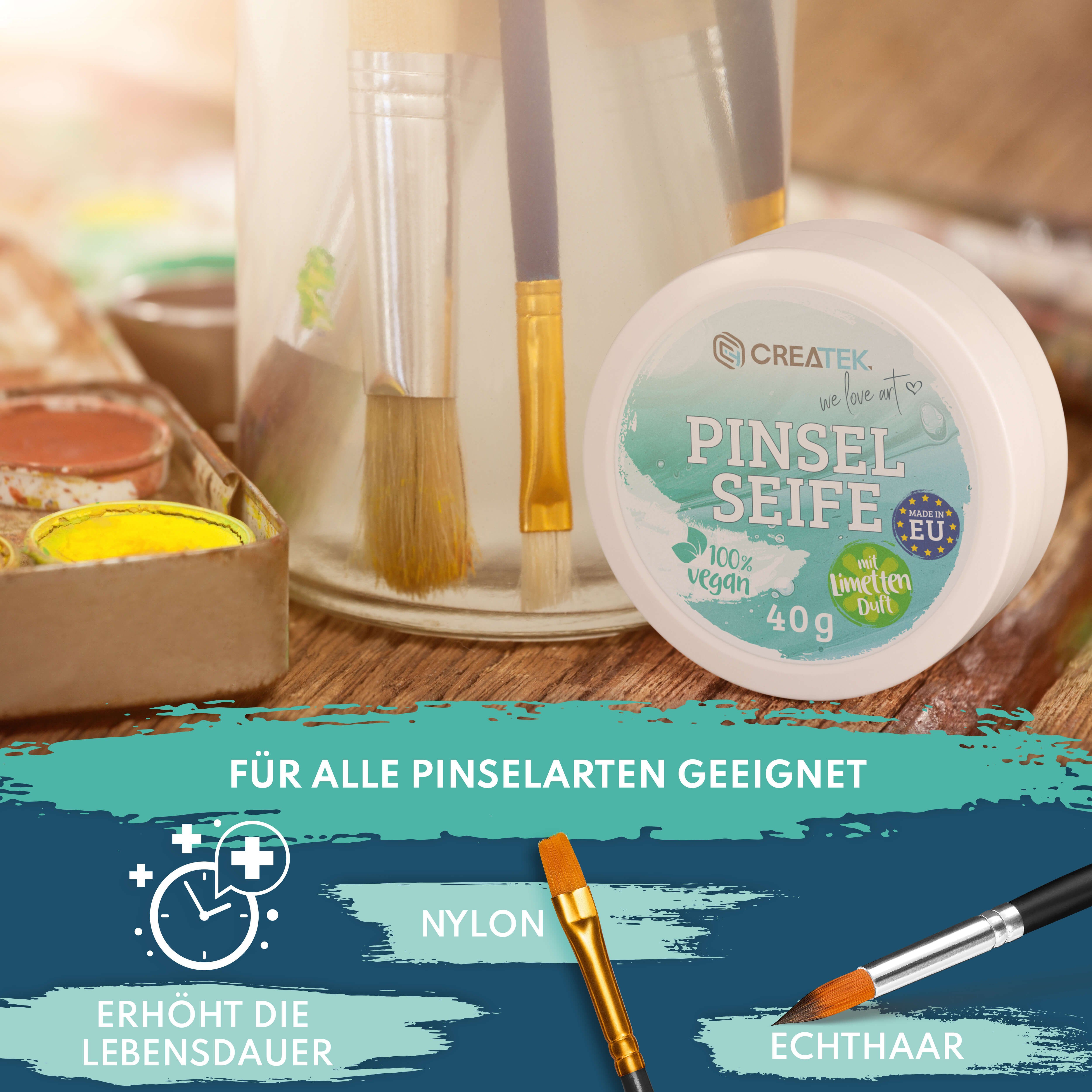 Pinselreiniger um Acrylfarbe und umfangreiches (Profi-Tipps die Pinsel E-Book) Rund Pinselseife Reinigung für Aquarellfarbe CreaTek