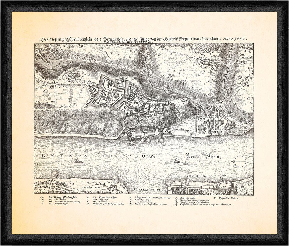 Kunstdruck Die Festung Ehrenbreitstein oder Hermanstein Koblenz Faks_Merian 0894