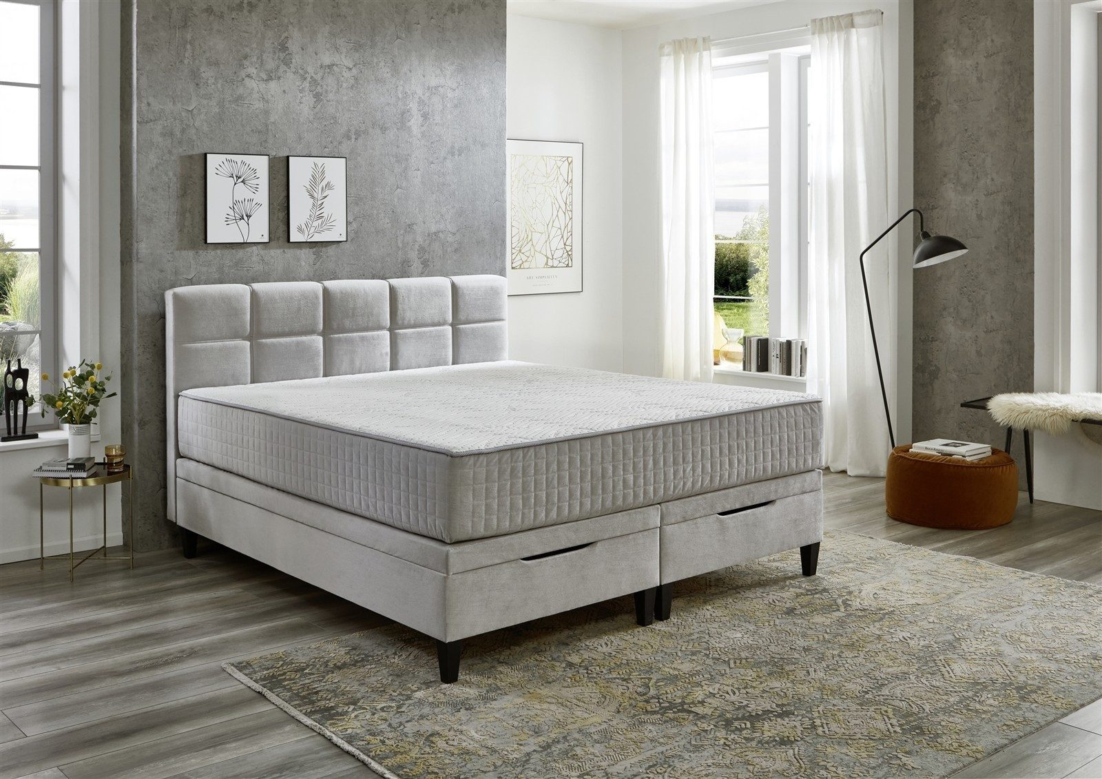 möbelando Boxspringbett TraumZeit, inkl. wendbare 7 Zonen TTFK Matratze & Topper - 180x200 cm hellgrau