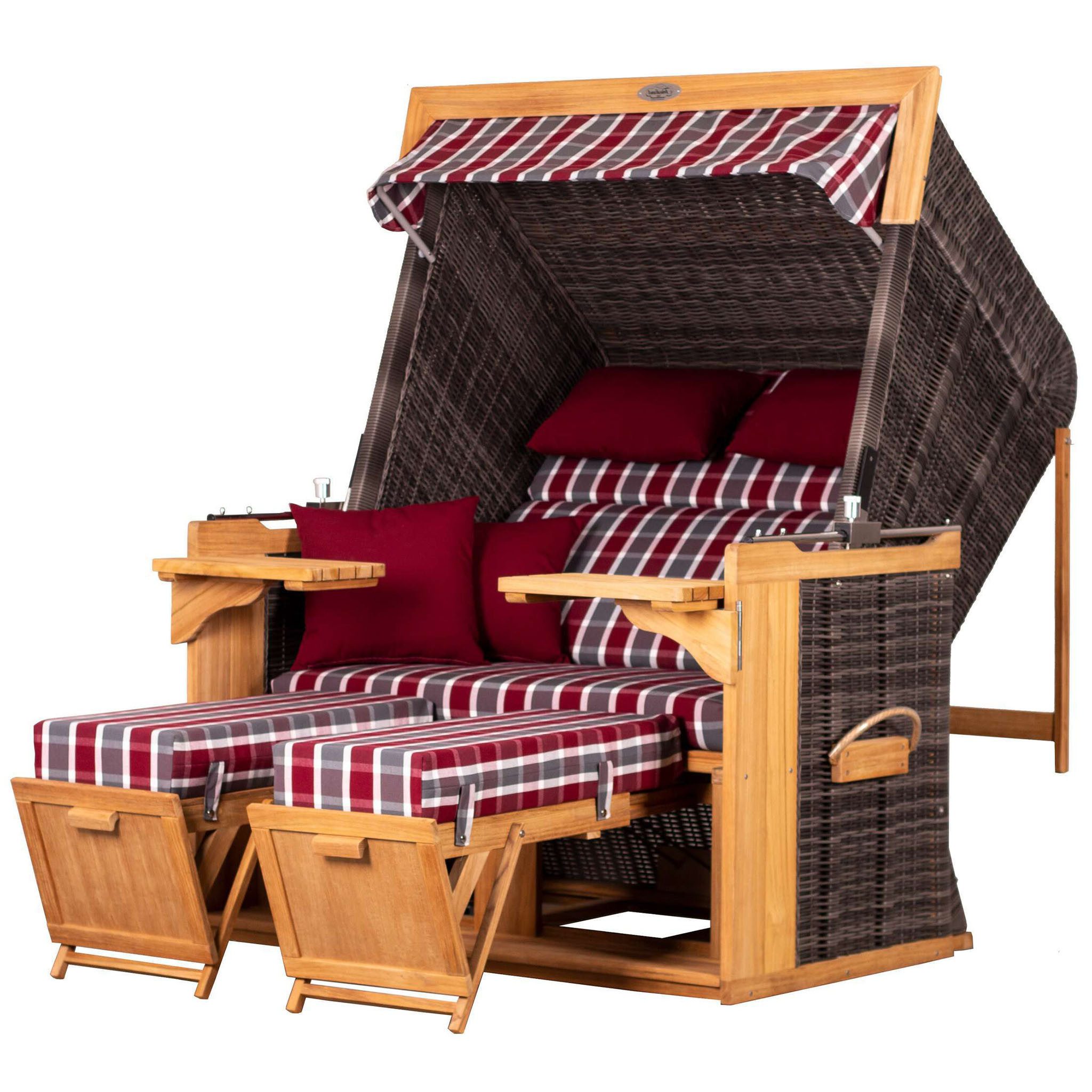 deVries PURE® Strandkorb Friesland Sylt XXL - PE stone grey - Dessin 230, BxTxH: 150x90x165 cm, Volllieger, Nordsee-Strandkorb, (Strandkorb-Komplettset, 2-tlg., Strandkorb mit bequemer Polsterausstattung und inkl. Schutzhülle), Windschutzfolie, bequeme Kissenausstattung, Schutzhülle