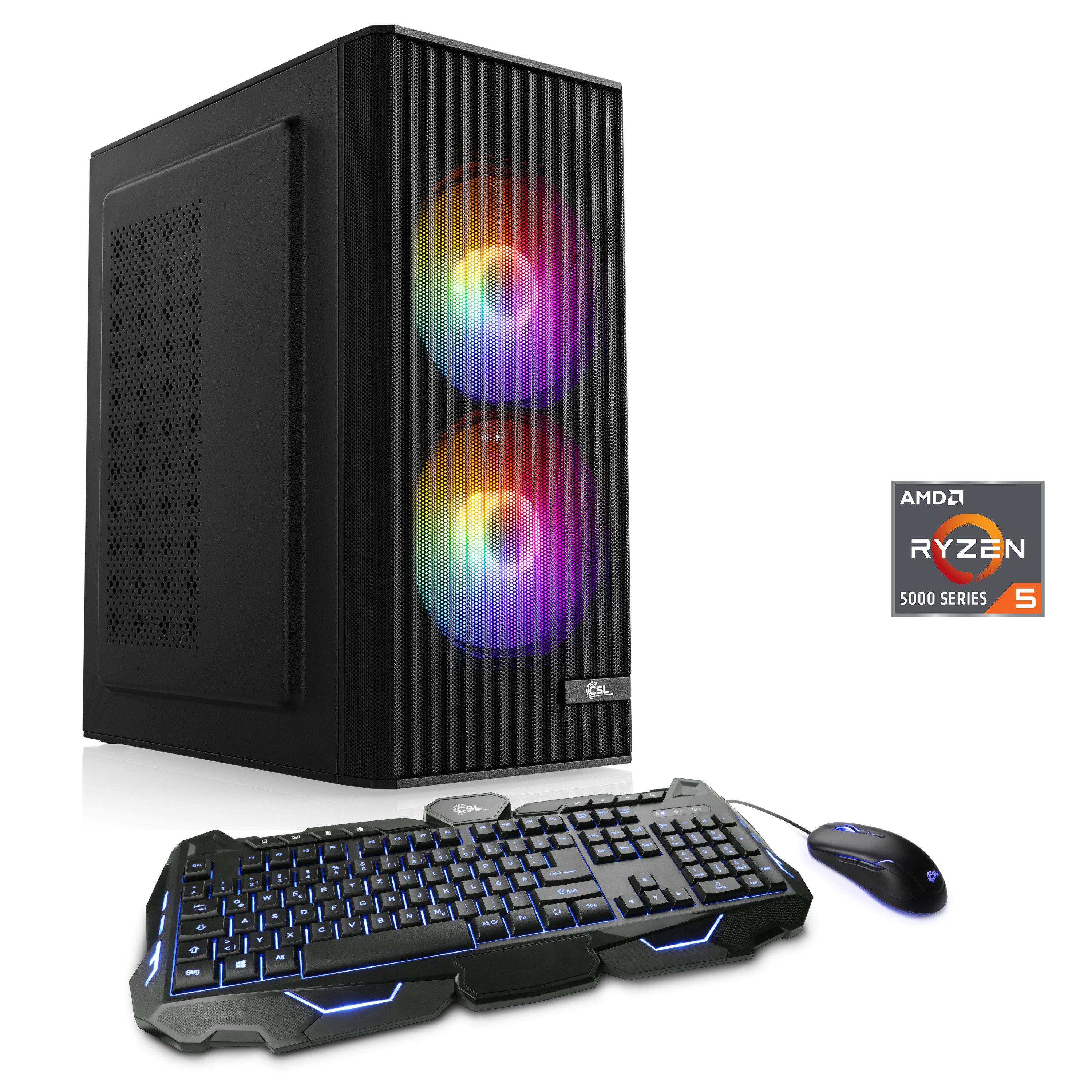 CSL Levita V28351 Gaming-PC (AMD Ryzen 5 5500, AMD Radeon RX 6600, 8 GB GDDR6, HDMI, DisplayPort, 16 GB RAM, 500 GB SSD, Luftkühlung)