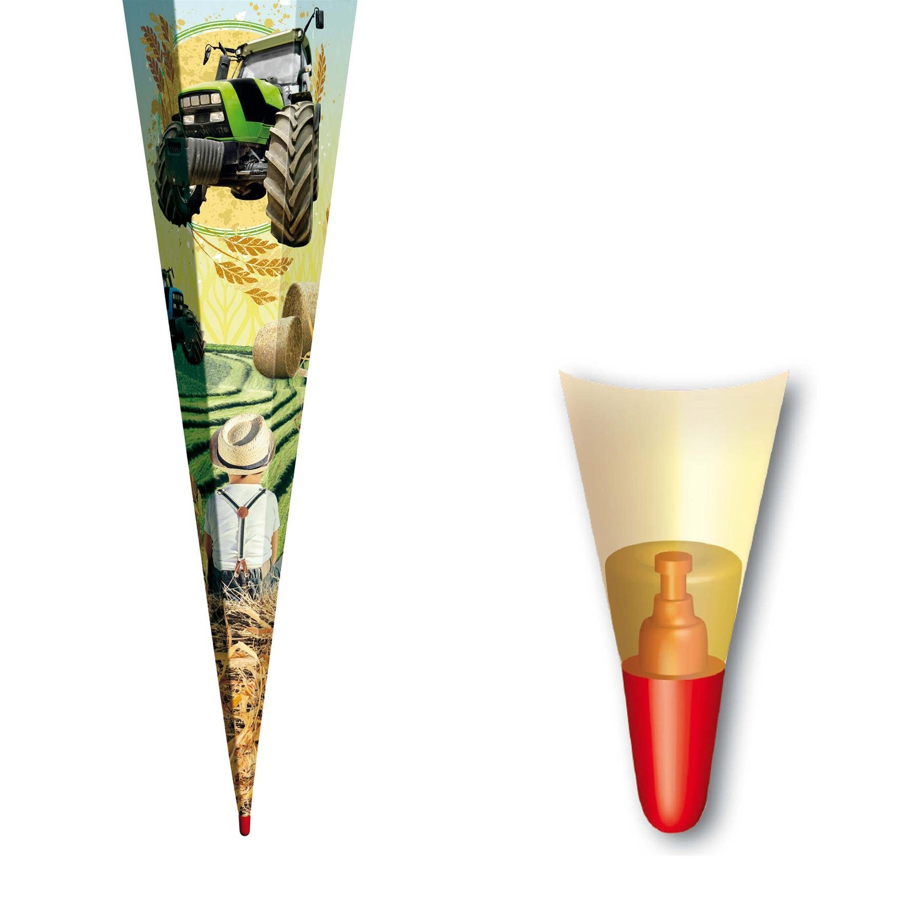 Roth Schultüte Roth Motiv-Schultüte Traktor, 85cm, eckig, Tüllverschluss, Verschluss Tüll