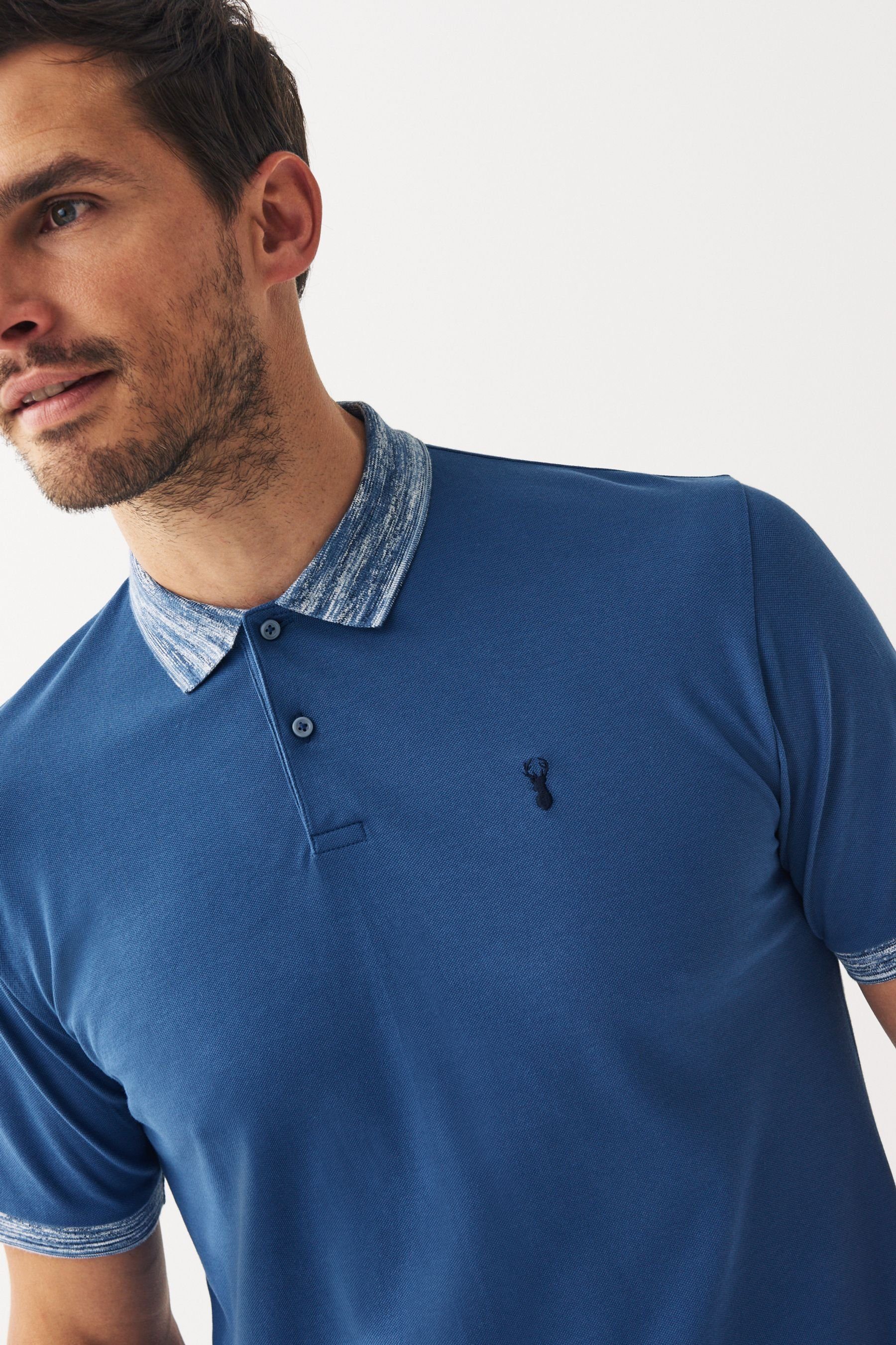 Kragenstreifen Next mit Blue Fit Space Collar im (1-tlg) Poloshirt Regular Dye Pikee-Poloshirt