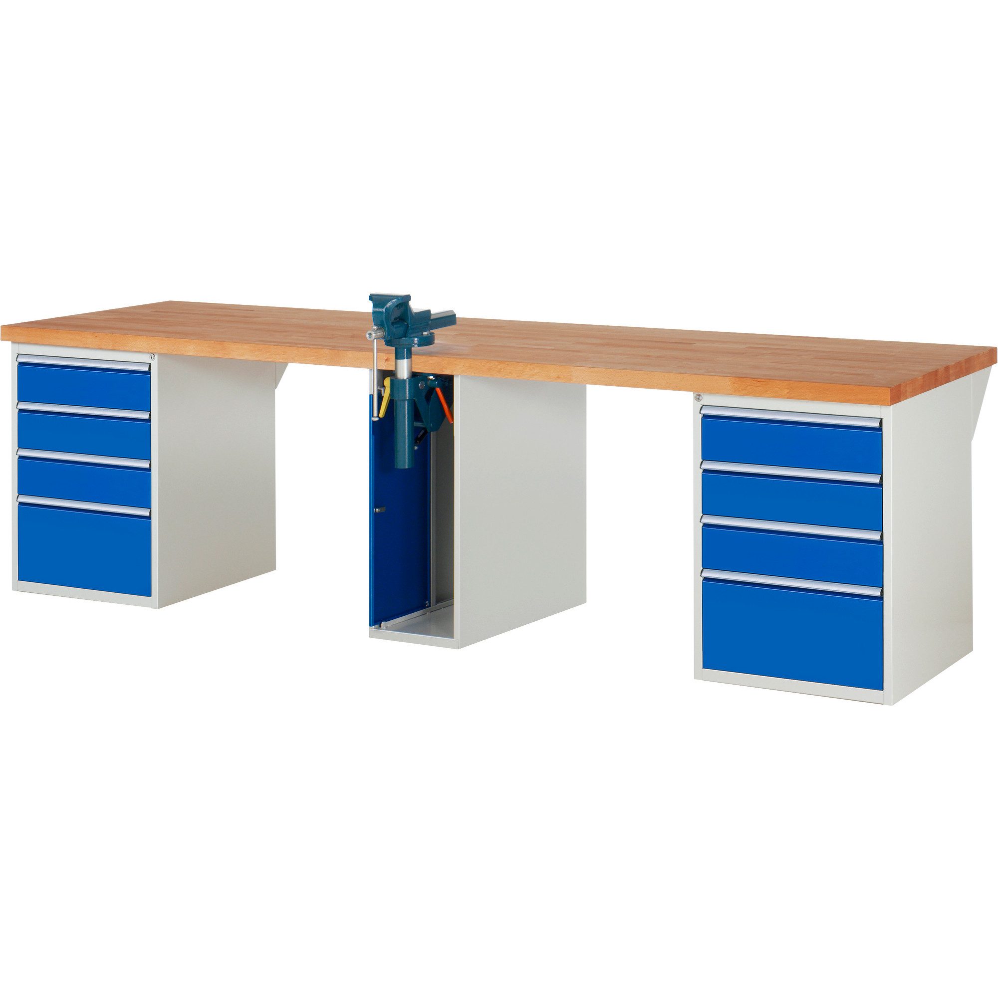 RAU Werkbank Werkbank 3000x900x890mm 8xSchublade-TA 1xSSKL lichtgrau/enzianblau