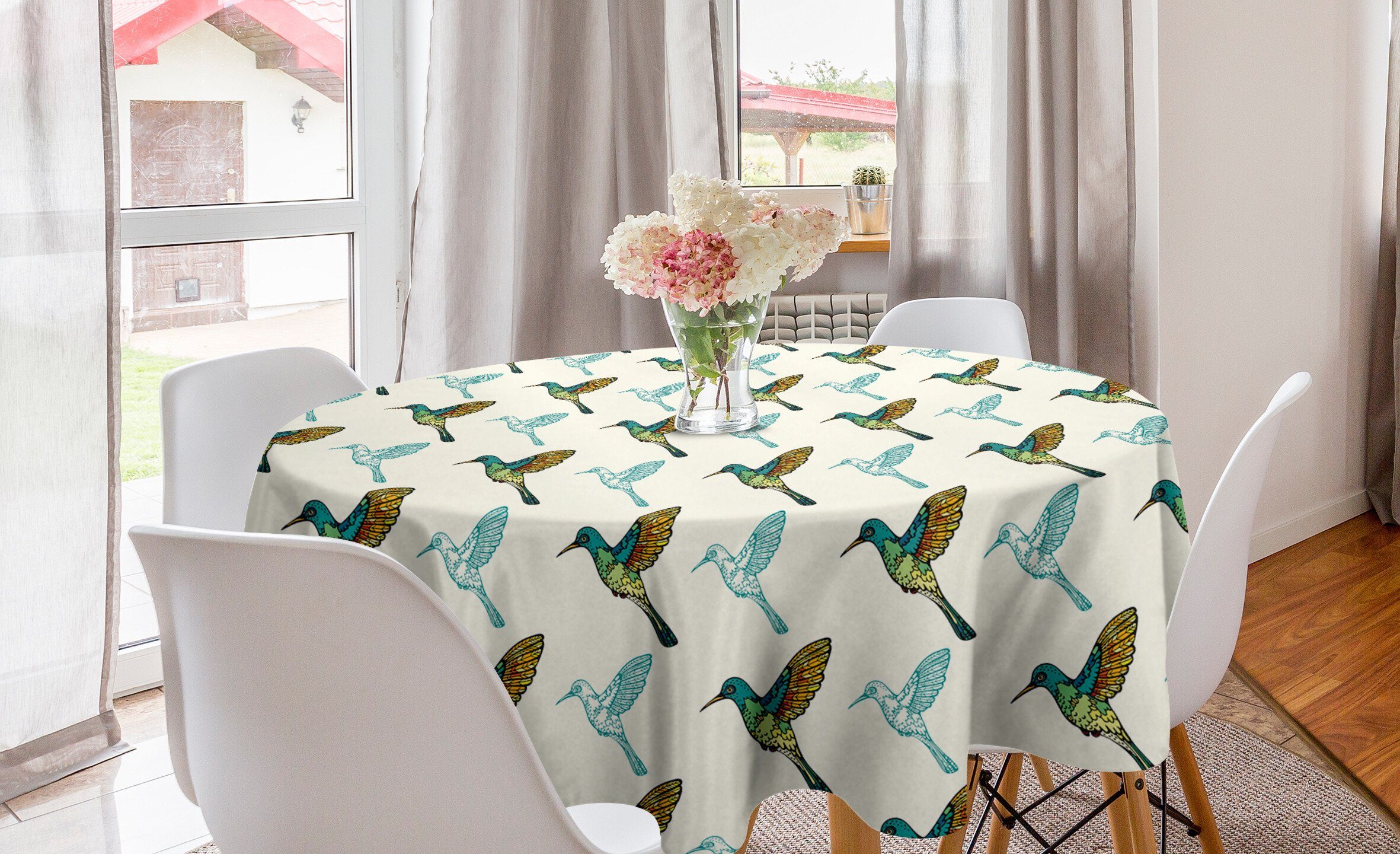 Küche Abakuhaus Tischdecke Abdeckung Kreis Vogel für Tischdecke Kolibris Bunte Dekoration, Esszimmer