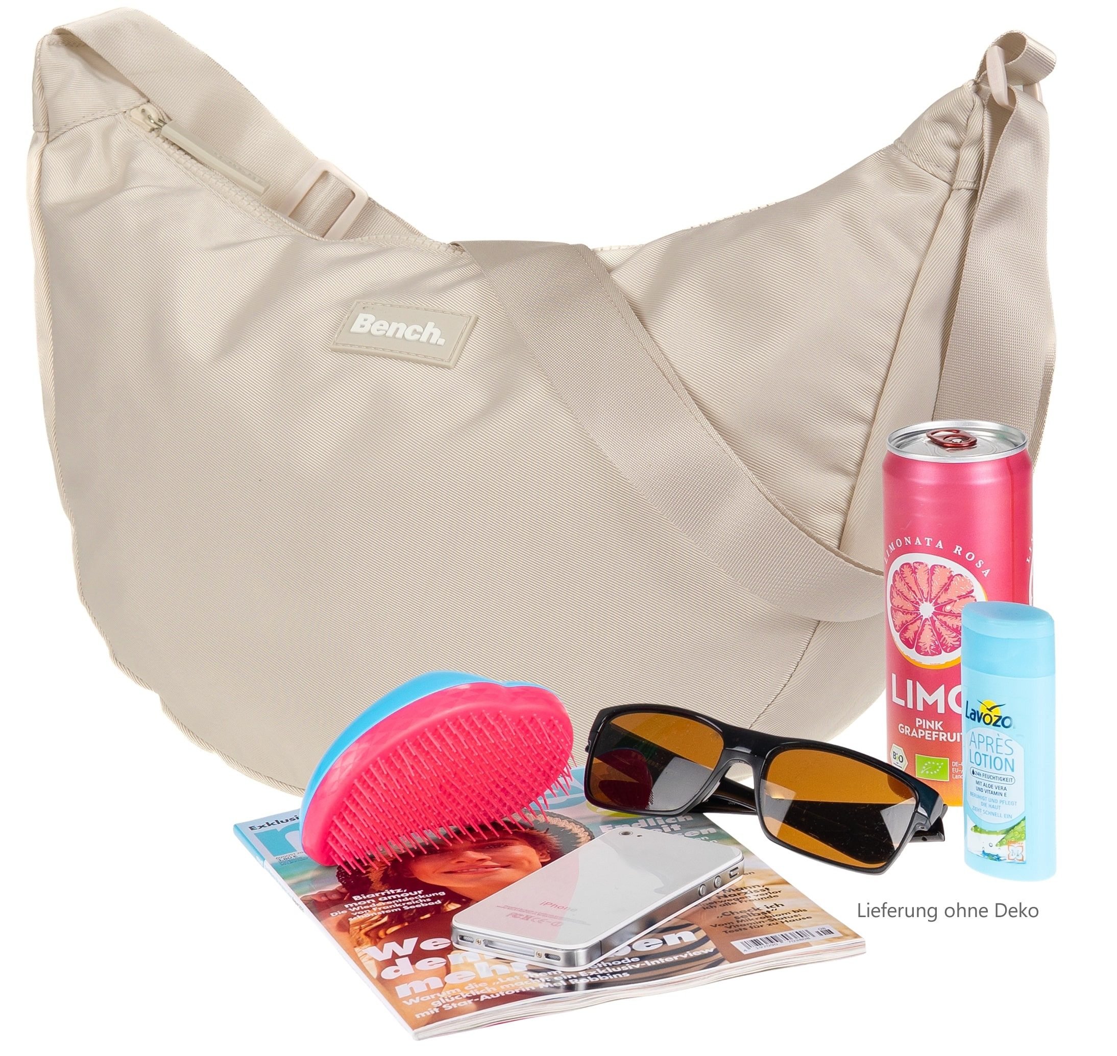 Bench. Handtasche Crossbag Moon Bag Form Slingbag Schultertasche, Damentasche Damen Freizeittasche Sichel Mond Form 64216 + Etui